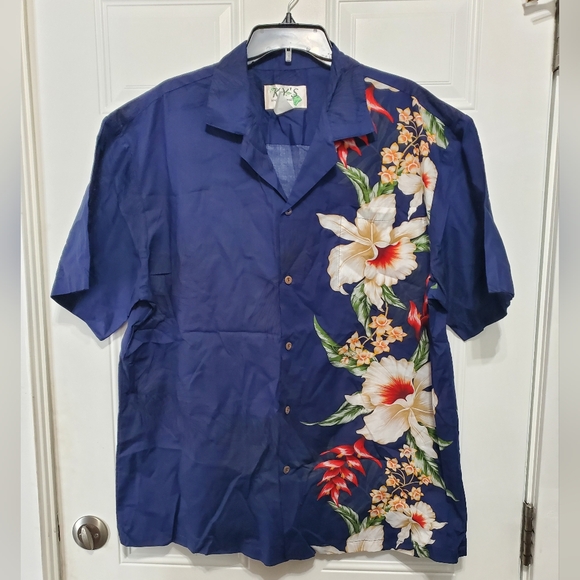 Ky's Hawaiian Shirts Other - Men's Orchids Heliconia Hawaiian Shirt Side Border